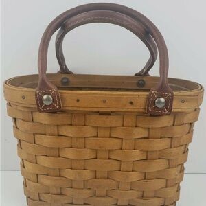 Longaberger Boardwalk Small Tan Woven Tote with Leather Handles